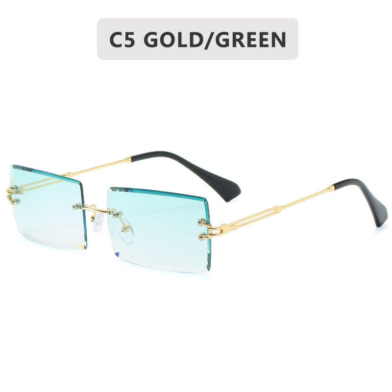 Fashion Rimless Sunglasses Women Trendy Small Rectangle Sun Glasses Summer Traveling Style UV400 Gold Brown Shades for men