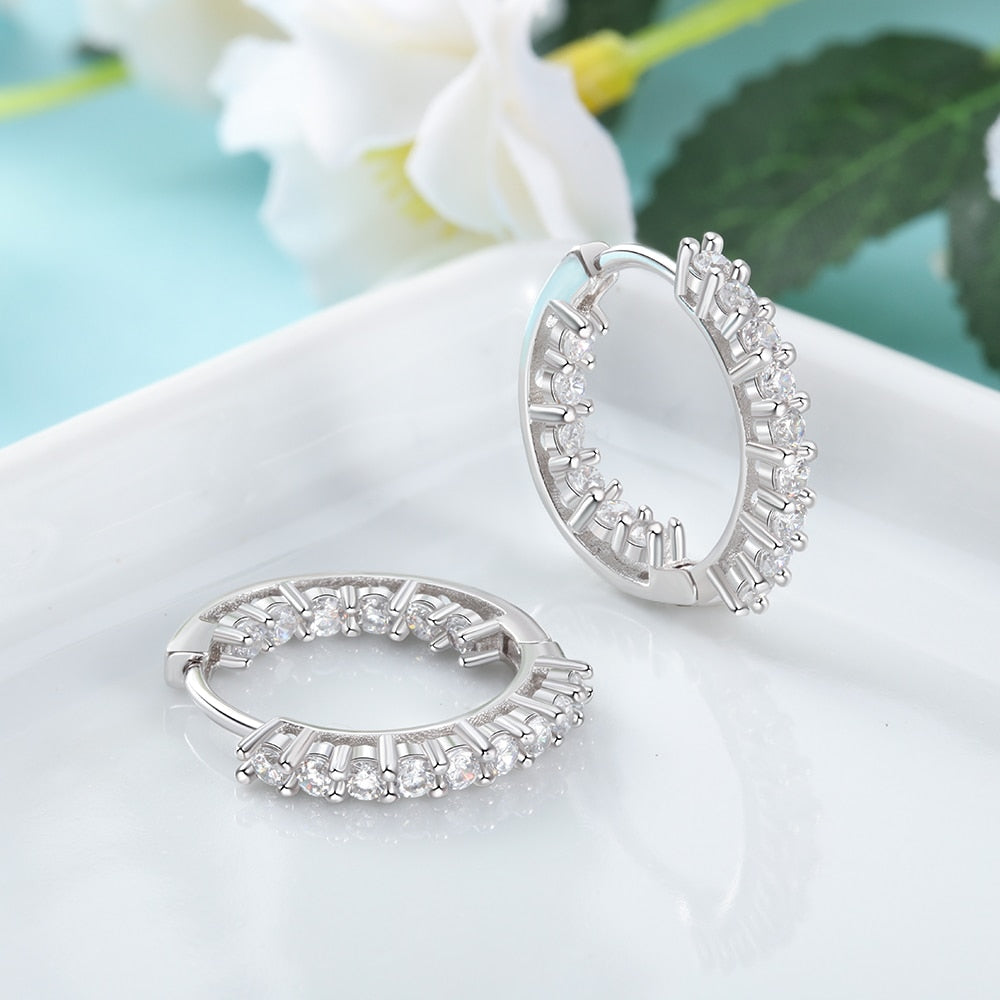 Trendy 925 Sterling Silver Hoop Earrings for Women Sparkling Cubic Zirconia Wedding Jewelry Gift for Girls (JewelOra EA101739)