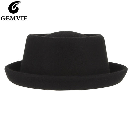 GEMVIE Classic 100% Wool Soft Felt Pork Pie Hat Fedora For Men Women Autumn Winter Wool Hat Curved Brim
