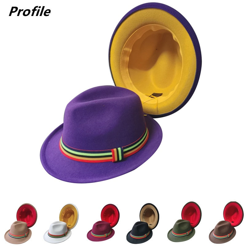 Two-color fedora hat 2021 new color curled edge unisex hat fedora hat felt hat purple red hat jazz winter hat кепка мужская