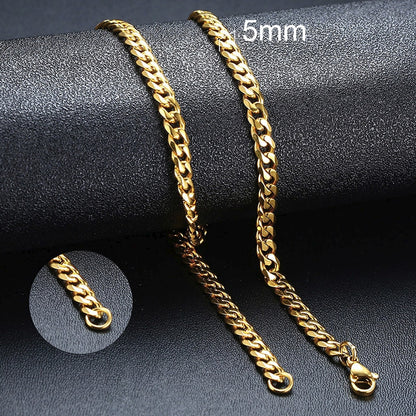 Vnox Cuban Chain Necklace for Men Women, Basic Punk Stainless Steel Curb Link Chain Chokers,Vintage Gold Tone Solid Metal Collar