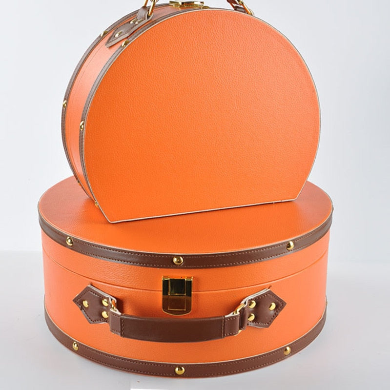 ORIGINAL ORANGE SEMI-CIRCLE PORTABLE JEWELRY BOX SUPER QUALITY PU LEATHER DUST-PROOF JEWELRY COLLECTION ORGANIZER STORAGE CASE