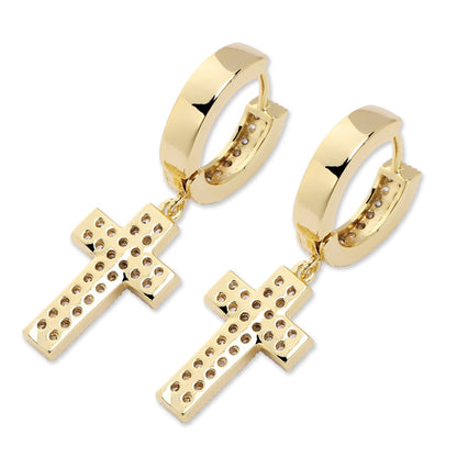 TOPGRILLZ Cubic Zirconia Bling Iced Cross Earring Gold Silver Color Copper Material Earrings for Men Women Hip Hop Rock Jewelry