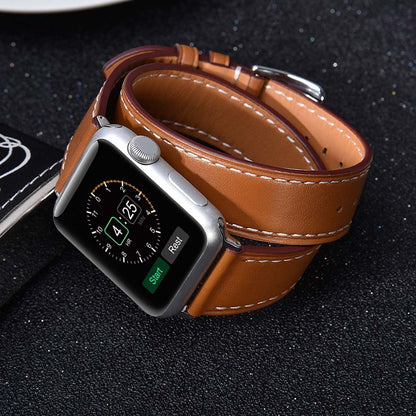 Double Tour Strap for Apple watch band 45mm 41mm 44mm/40mm 42mm/38mm Leather watchband bracelet iWatch series 5 4 3 se 6 7 band