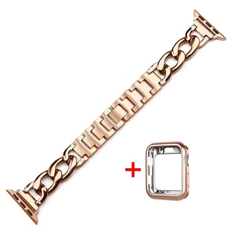 For Apple watch 8 38mm42mm44mm40mm41mm45mm small fragrance fashion metal strap iWatch765432SE girls metal single row chain strap