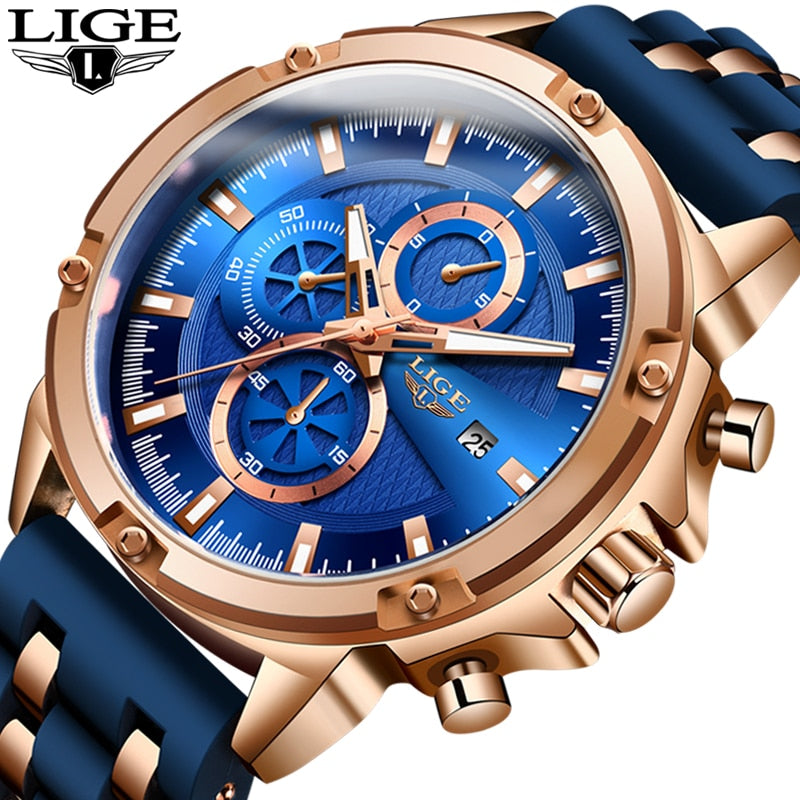 LIGE Sports Watch Men Waterproof Mens Wristwatch Quartz Watches For Men Luxury Brand Silicone Strap Man Clock Relogio Masculino