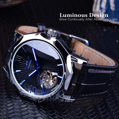 Winner Blue Ocean Geometry Design Transparent Skeleton Dial Mens Watch Top Brand Luxury Automatic Fashion Mechanical Watch Clock