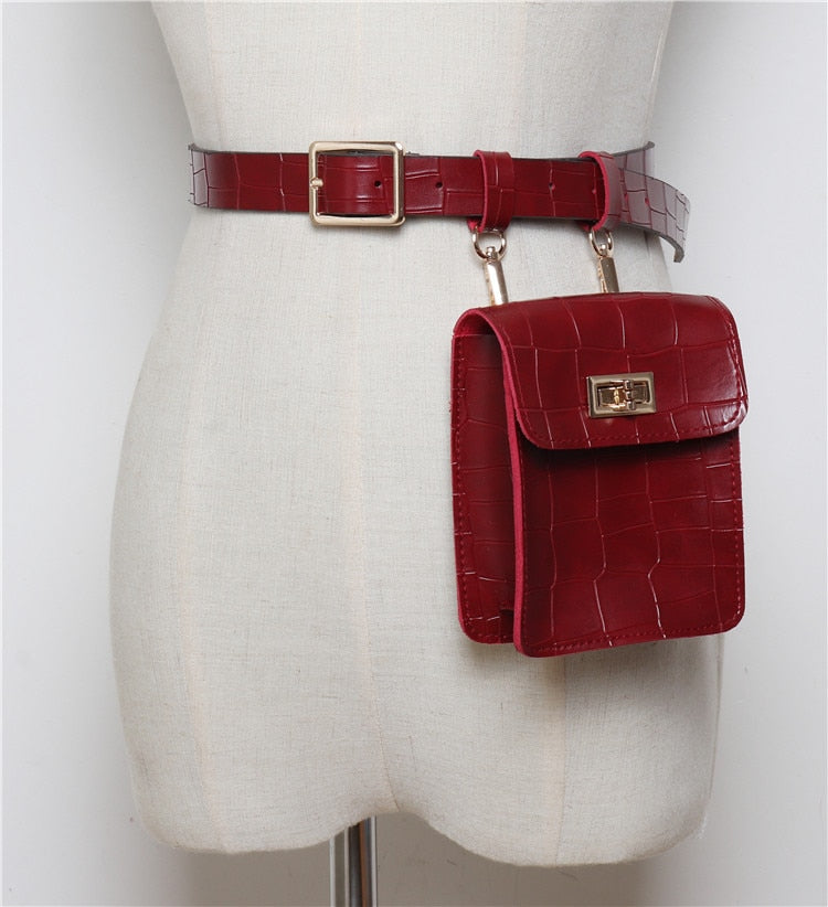 Mihaivina Vintage Leather Waist Bag Alligator Fanny Pack For Women Waist Pack Luxury Belt Bag Designer/Black Fanny Pack Bags