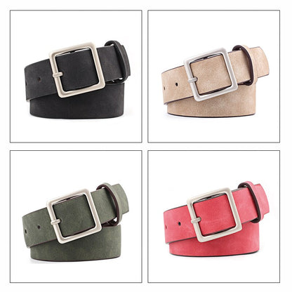 MaiKun Women Leather Belts for Jeans Luxury brand Designer Belts Female Square Metal Pin Buckle Belt