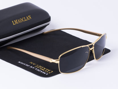 LMAOCLAN Brand Aluminium Magnesium Polarized Gold Sunglasses Men UV400 Classic Male Square Glasses Driving Eyewear Gafas Oculos