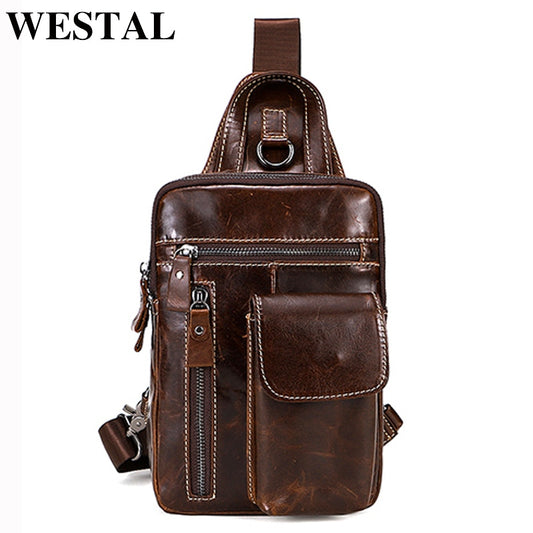 WESTAL genuine leather men's sling chest bag messenger bag men's shoulder bags travel daypack summer designer crossbody bags