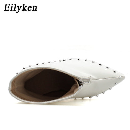 Eilyken 2023 New Design High Heels Women Ankle Boots Winter Zipper Rivet Decoration Pointed Toe Fashion Strippers Ladies Shoes