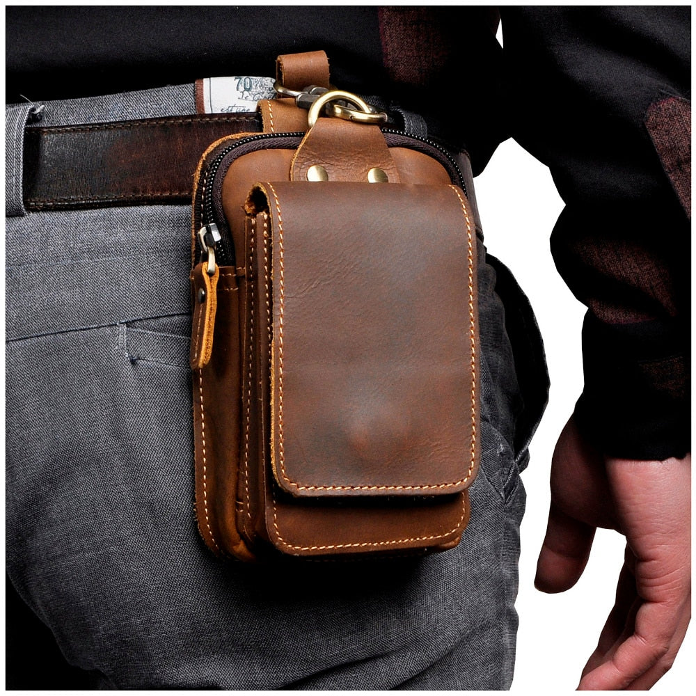 Fashion Quality Leather Small Summer Pouch Hook Design Waist Pack Bag Cigarette Case 6&quot; Phone Pouch Waist Belt Bag 1609