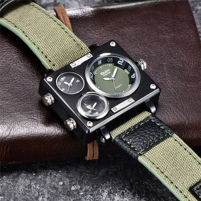 Oulm 3595 Green Military Watches Men Luxury Brand Three Time Zone Wristwatch Male Quartz Clock Men&#39;s Casual Fabric Watch