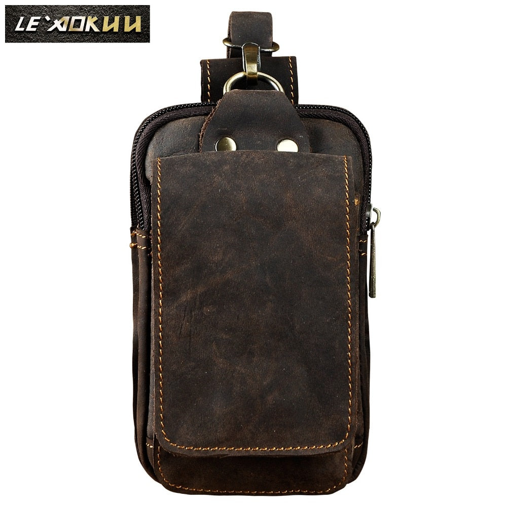 Fashion Quality Leather Small Summer Pouch Hook Design Waist Pack Bag Cigarette Case 6&quot; Phone Pouch Waist Belt Bag 1609