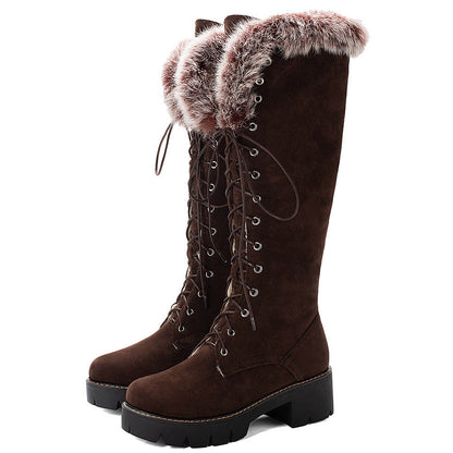 Karinluna dropship 2019 large size 43 winter warm fur Shoes woman outdoor snow boots Women shoelaces knee high Boots female shoe