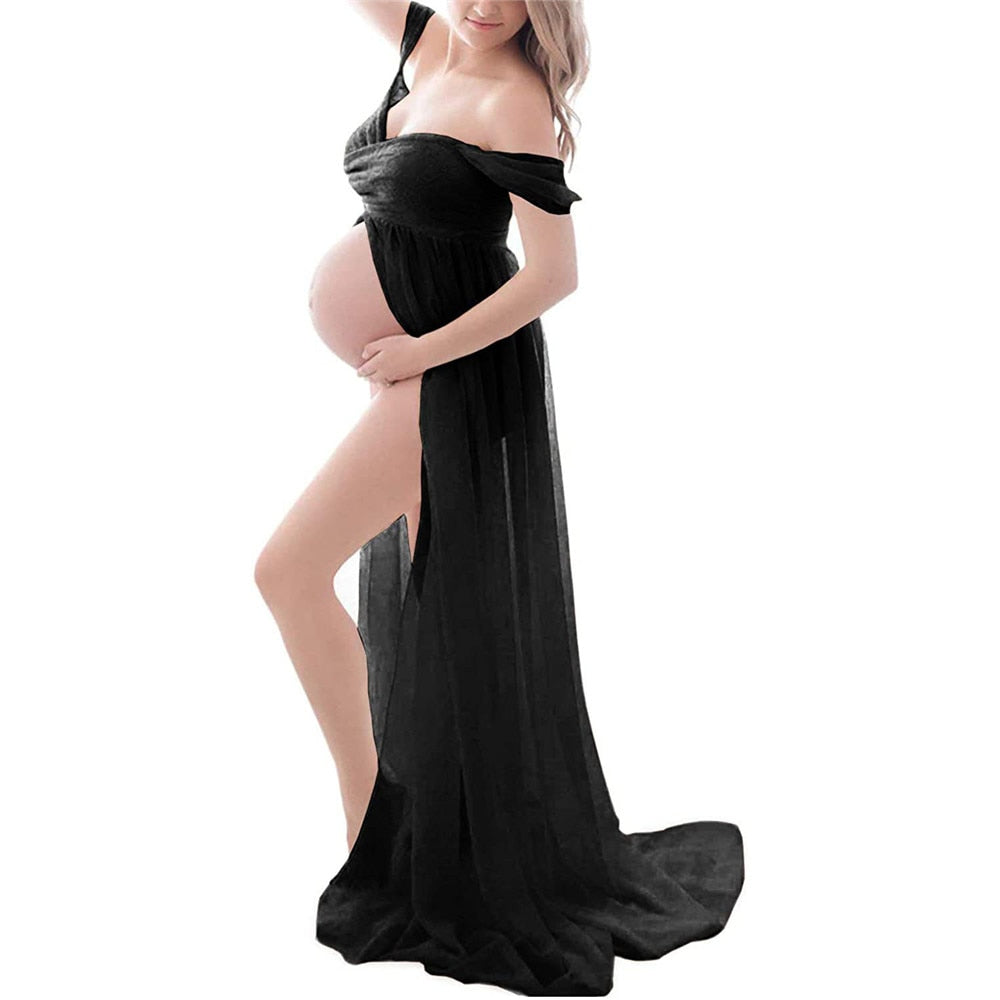 Shoulderless Maternity Dress For Photography Sexy Front Split Pregnancy Dresses For Women Maxi Maternity Gown Photo Shoots Props