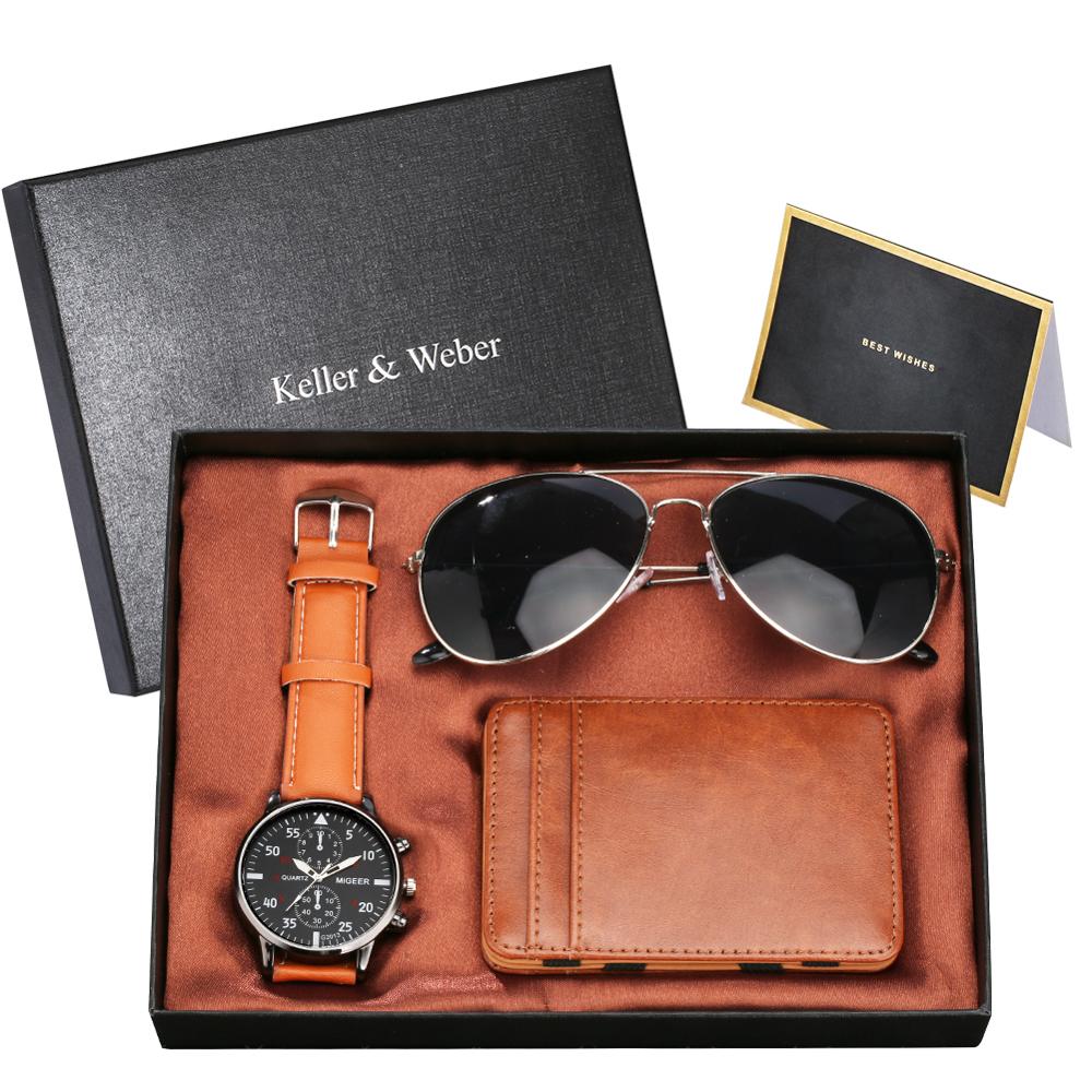 Luxury Rose Gold Men&#39;s Watch Leather Card Credit Holder Wallet Fashion Sunglasses Sets for Men Unique Gift for Boyfriend Husband