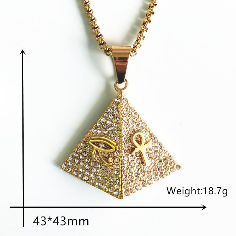 Egyptian The Eye Of Horus Ankh Cross pyramid full rhinestone Pendant Necklaces For Women Men Key of Life Chain Necklace Jewelry