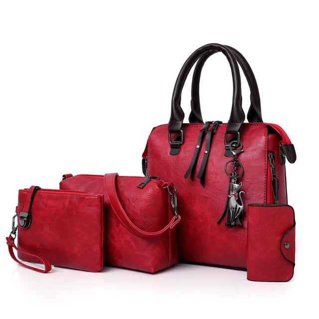Designer Leather Shoulder Messenger Bag Tote Bag Bolsa 4pcs/Set Women Composite Bag High Quality Ladies Handbag Female set bag