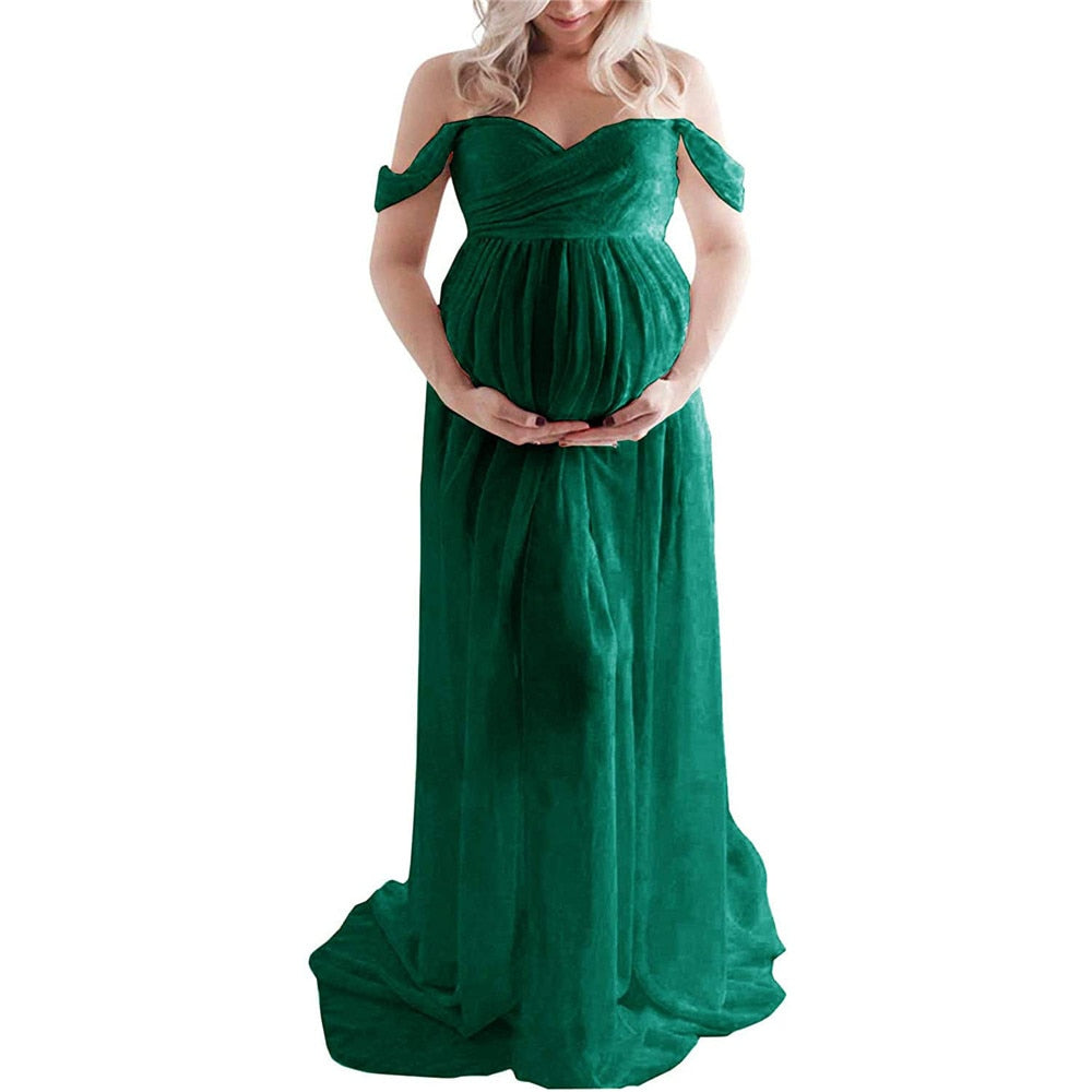 Shoulderless Maternity Dress For Photography Sexy Front Split Pregnancy Dresses For Women Maxi Maternity Gown Photo Shoots Props