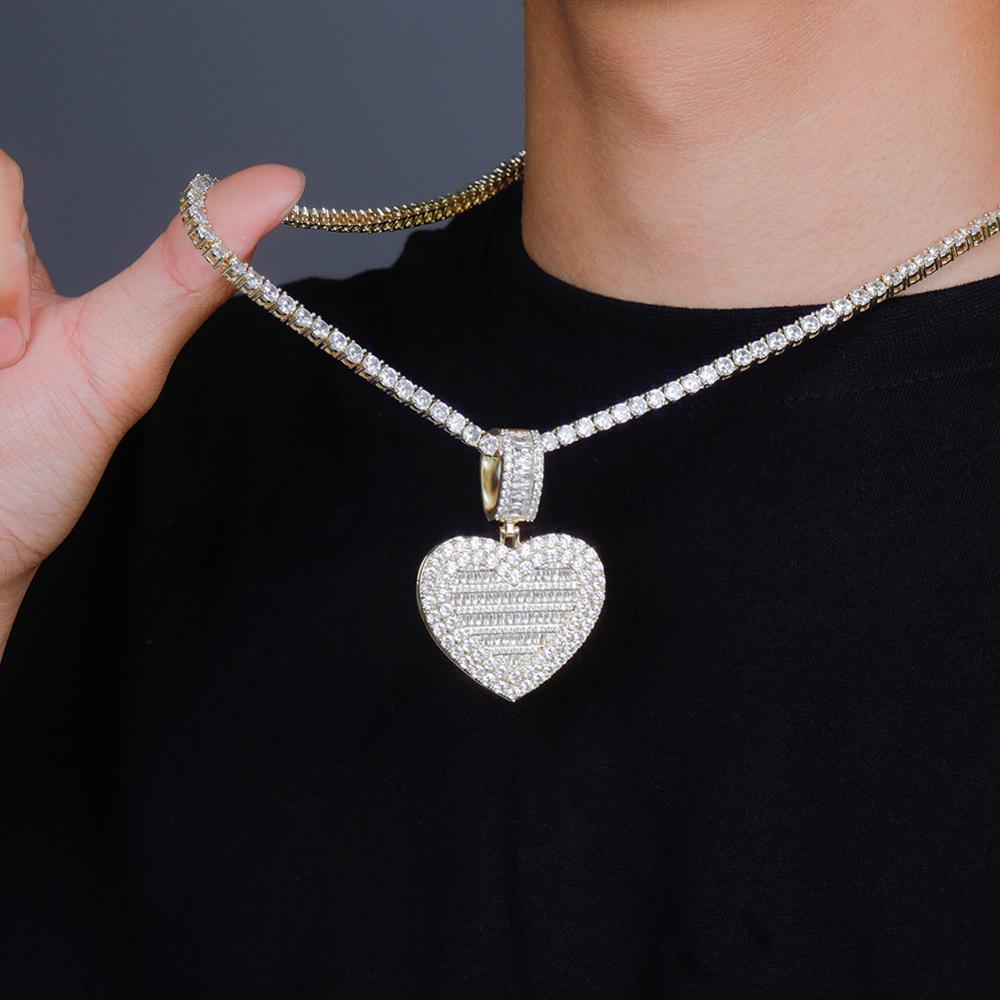 TOPGRILLZ Heart-shaped Photo Pendant Iced Zircon Cubic Zirconia Pendant Hip Hop Fashion Jewelry Can Be Opened