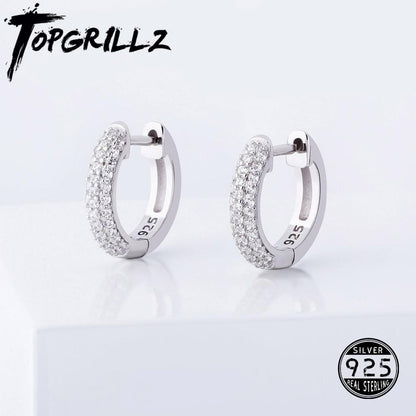 TOPGRILLZ 925 Sterling Silver 14mm Round Earring Iced Micro Pave Cubic Zirconia Earrings Hip Hop Fashion Jewelry Gift For Women