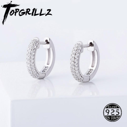 TOPGRILLZ 925 Sterling Silver 14mm Round Earring Iced Micro Pave Cubic Zirconia Earrings Hip Hop Fashion Jewelry Gift For Women