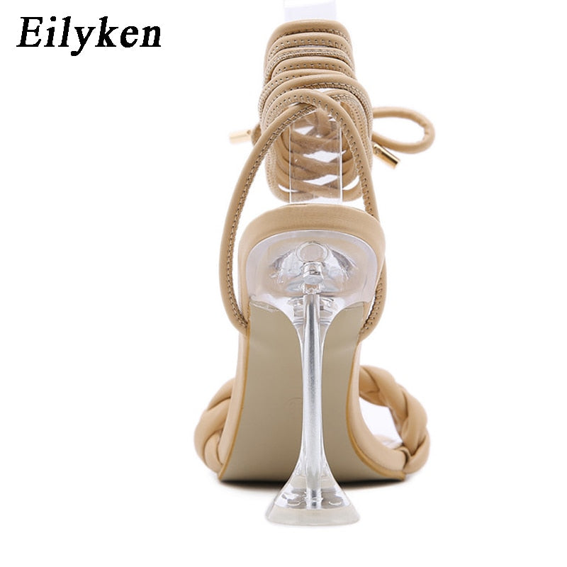 Eilyken 2023 New Summer Fashion Design Weave Sandals Women Transparent Strange High Heels Ladies Open Toe Shoes
