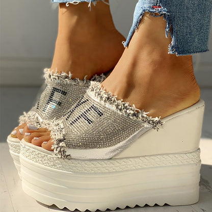 Karinluna high heels 2020 dropship crystals High Heels leisure Summer Wedges Sandals Woman Shoes Women platform Mules Slipper
