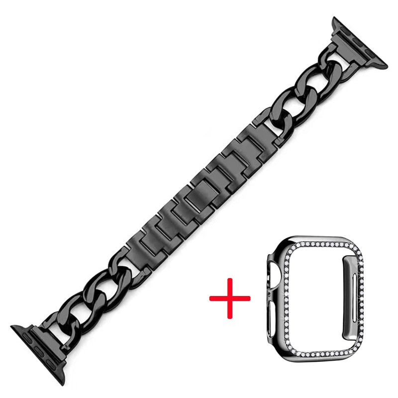 For Apple watch 8 38mm42mm44mm40mm41mm45mm small fragrance fashion metal strap iWatch765432SE girls metal single row chain strap