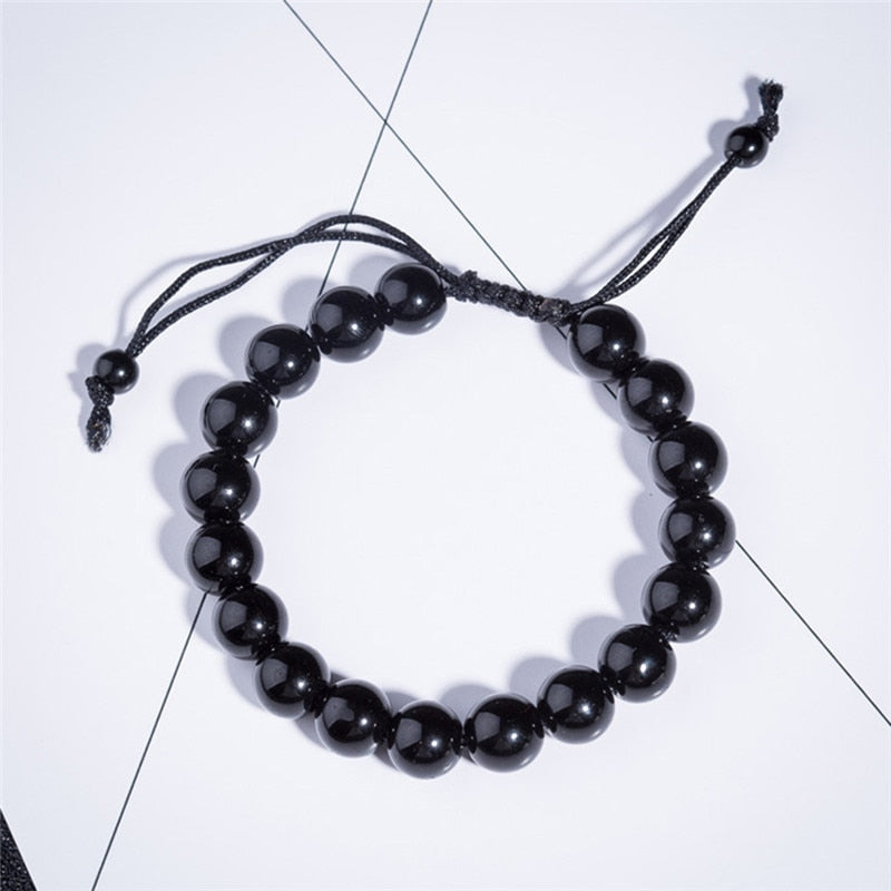 1pcs Adjustable Obsidian 10mm Stone Bracelet Healthcare Bracelet Weight Loss Bracelet Slimming Product Round Black Bracelet