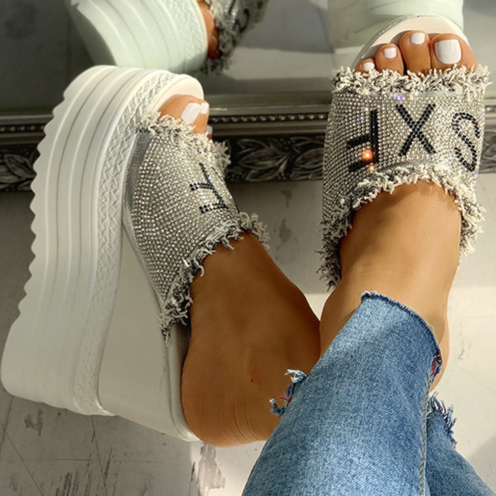 Karinluna high heels 2020 dropship crystals High Heels leisure Summer Wedges Sandals Woman Shoes Women platform Mules Slipper