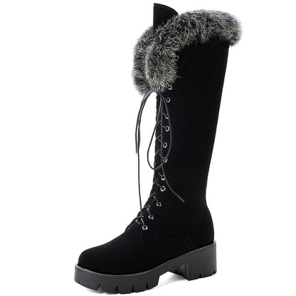 Karinluna dropship 2019 large size 43 winter warm fur Shoes woman outdoor snow boots Women shoelaces knee high Boots female shoe