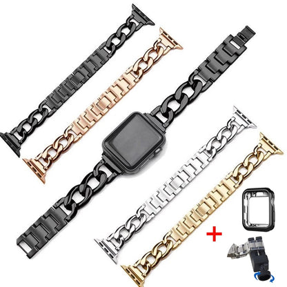 For Apple watch 8 38mm42mm44mm40mm41mm45mm small fragrance fashion metal strap iWatch765432SE girls metal single row chain strap