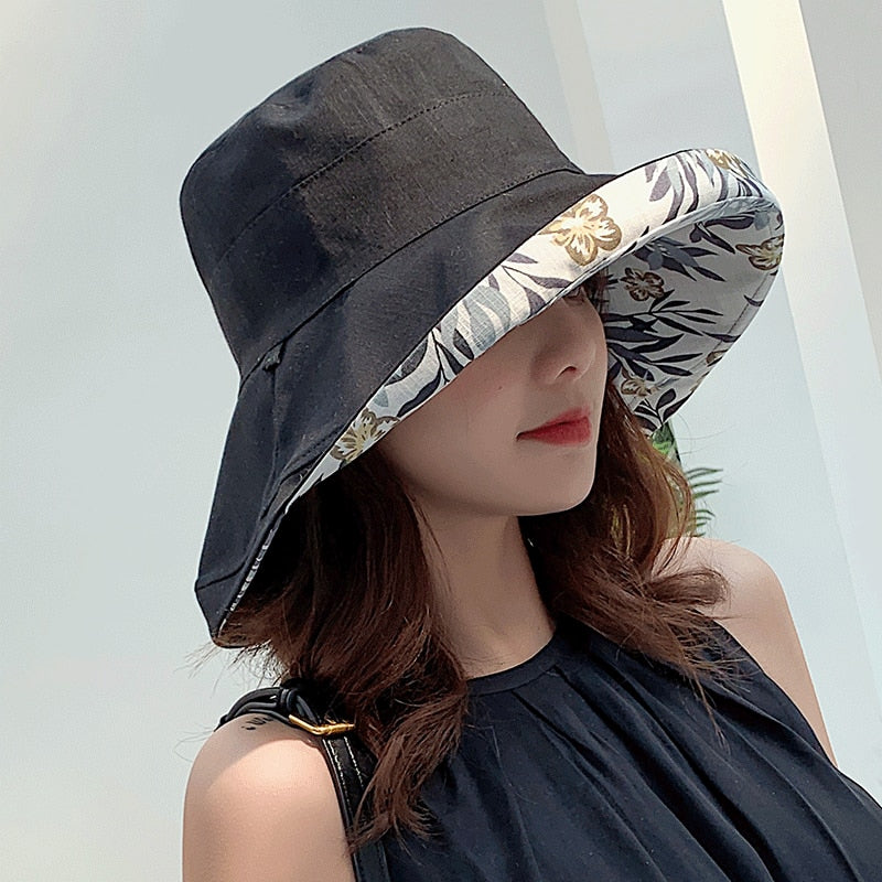 K34 Women&#39;s Hat Bucket hat Panamanian Women  Four Seasons Fisherman Hat Big Brim Hat Double-Sided Fisherman Hat Sun Visor Sunhat
