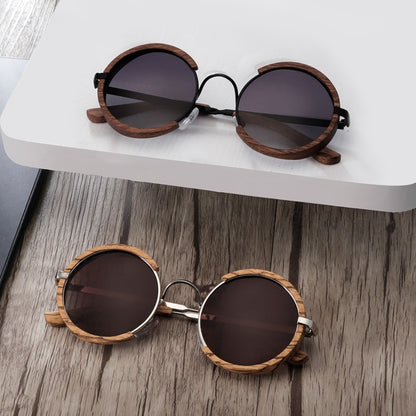 All Seasons Men Handmade Wooden Polarized Sunglasses Gradient Gray Lenses UV400 Retro Style Round Women Sun Glasses With Case