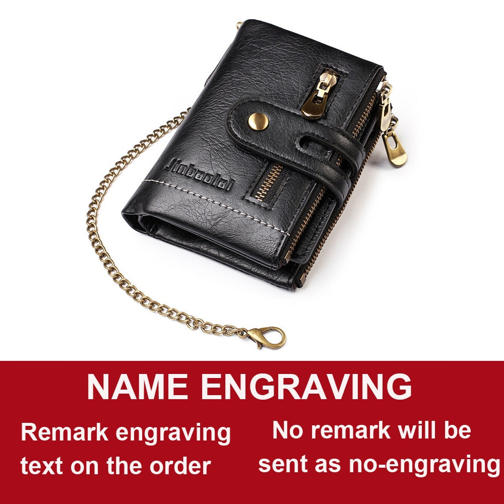 2021 New Men Wallets Name Customized PU Leather Short Card Holder Chain Men Purse High Quality Brand Male wallet
