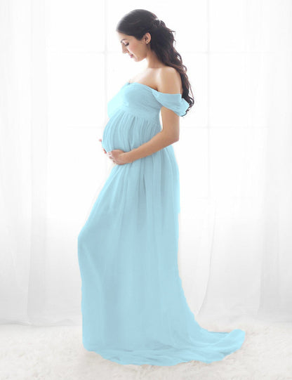 Shoulderless Maternity Dress For Photography Sexy Front Split Pregnancy Dresses For Women Maxi Maternity Gown Photo Shoots Props