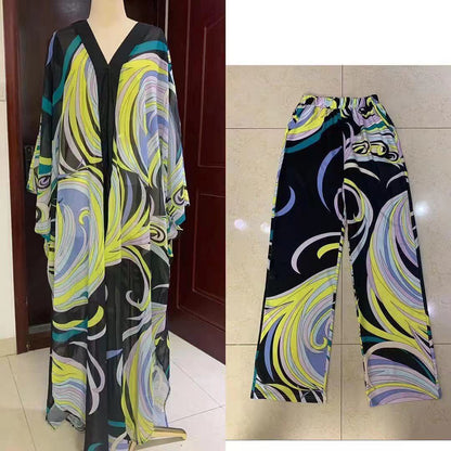 Two Pieces Casual Women Long Dresses Top Trousers Long Dress