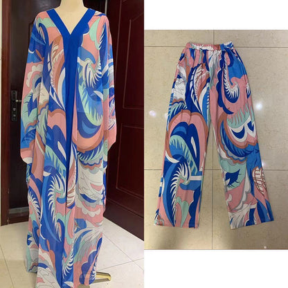 Two Pieces Casual Women Long Dresses Top Trousers Long Dress