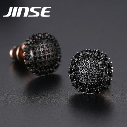 JINSE Hip Hop Stud Earrings for Women Luxury For Men Gold Color Punk Iced Out Zircon Vintage Stud Earring Piercing Retro Jewelry
