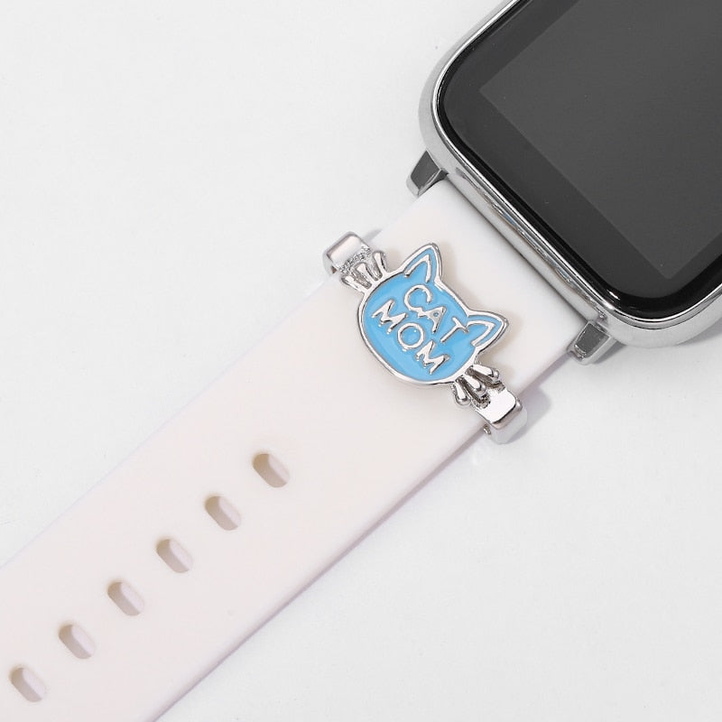 Initials Letter Charms Set for Iwatch Silicone Strap Decoration Ring Nails Jewelry for Apple Watch Band Soft Bracelet Charms