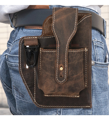 Fashion Quality Leather Small Summer Pouch Hook Design Waist Pack Bag Cigarette Case 6&quot; Phone Pouch Waist Belt Bag 1609