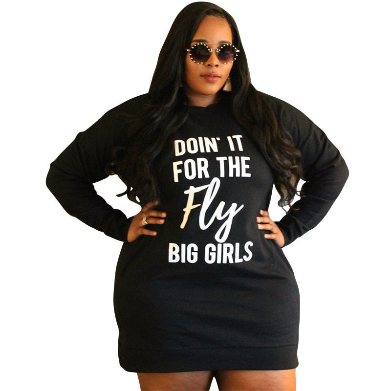 Plus Size Dresses for Women Letter Print Hoodie Casual Loose Mini Dress Sweat Suits
