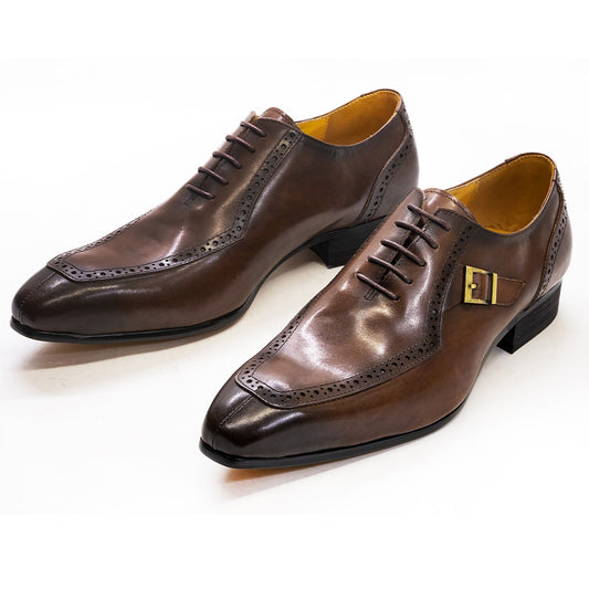 Luxury Leather Mens Design Dress Shoe Office Business Wedding Formal Shoes Brown Lace Up Buckle Pointed Toe Oxford Shoes for Men