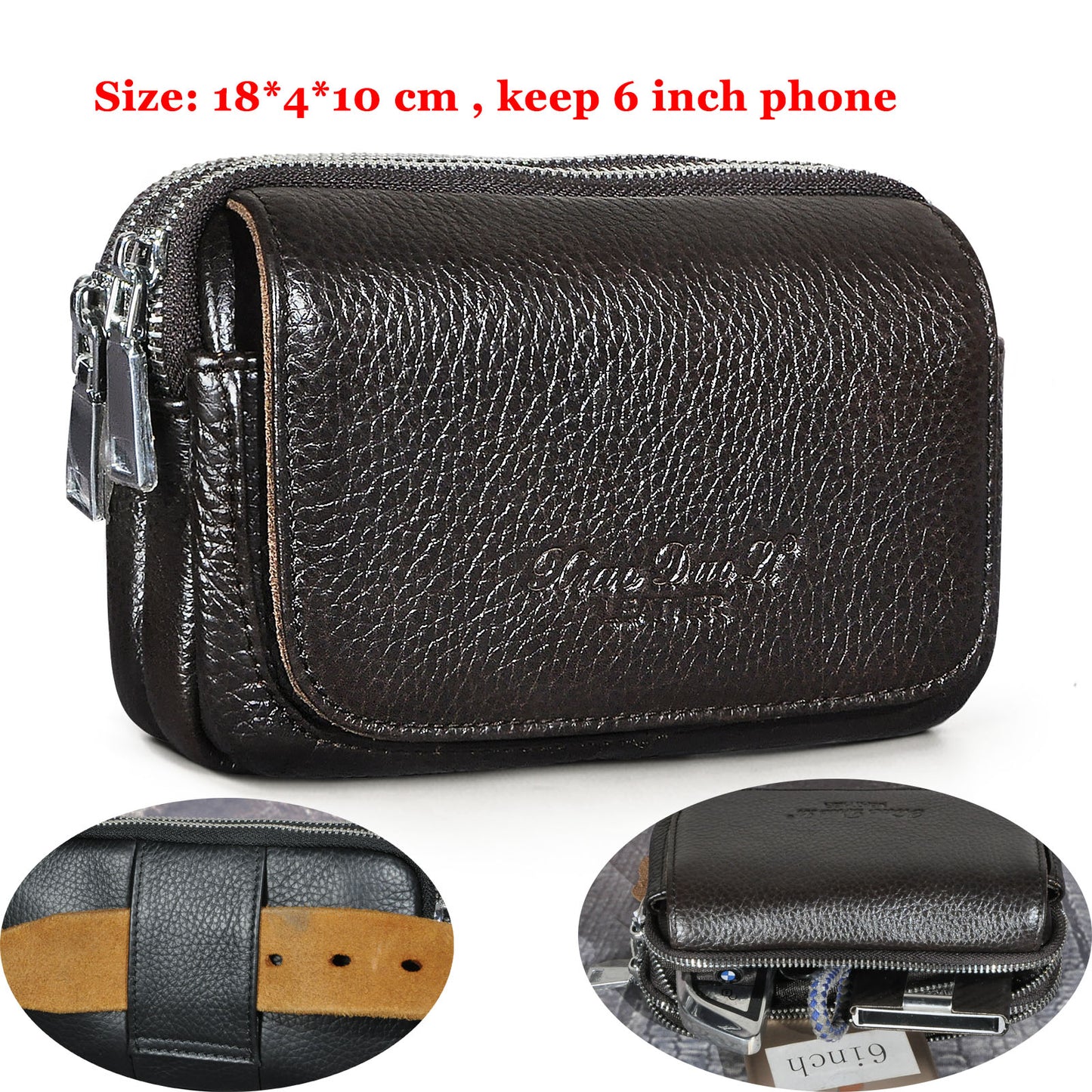 Fashion Quality Leather Small Summer Pouch Hook Design Waist Pack Bag Cigarette Case 6&quot; Phone Pouch Waist Belt Bag 1609