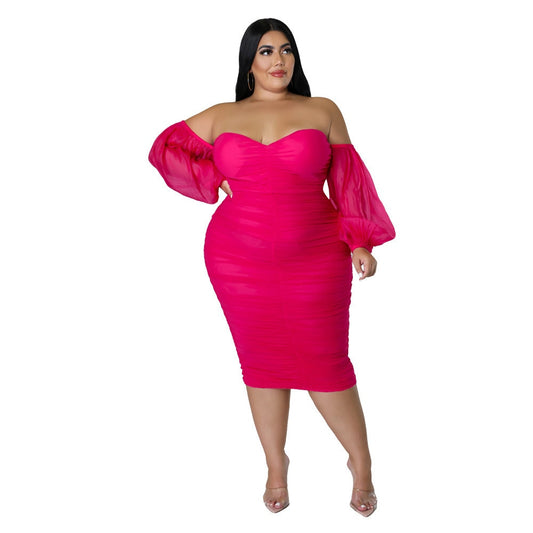 Wmstar Plus Size Dress Women Party Off Shoulder Mesh Sleeve Sexy Elegant Maxi Dresses Birthday Outfits Wholesale Dropshipping