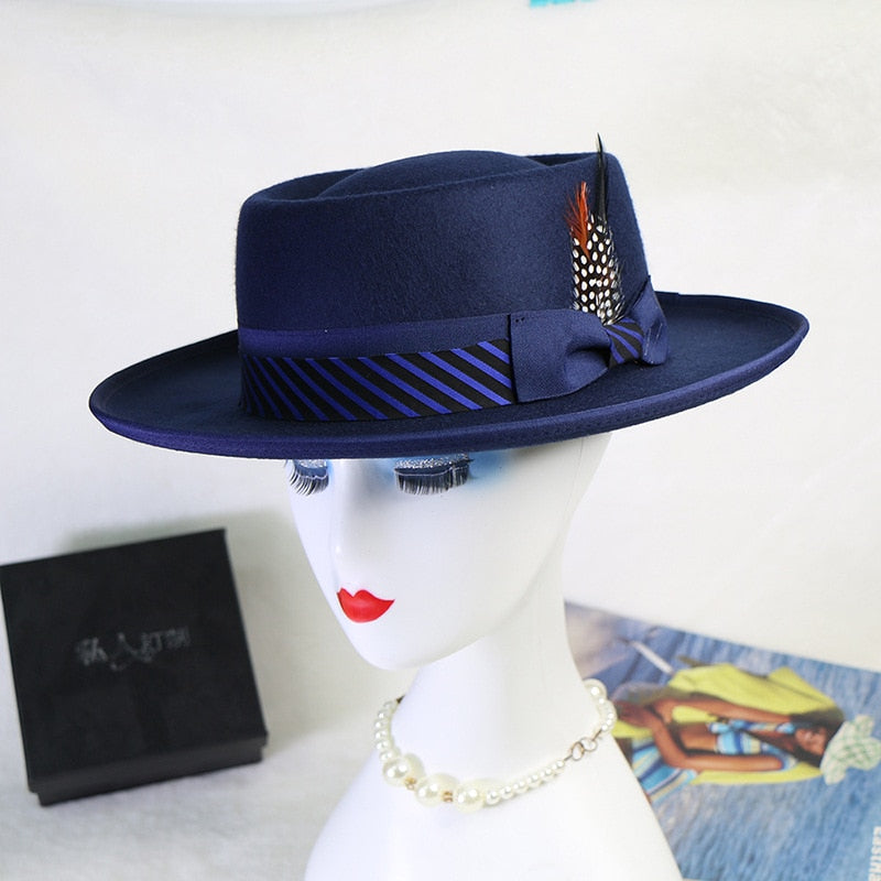 royal blue men fedora  wool hats lady hat felt church hat unisex  bowknot  jazz hat for men and women wholesale price cowboy hat