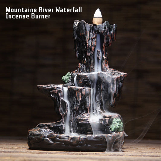 Mountains River Waterfall Incense Burner Fountain Backflow Aroma Smoke Censer Holder Office Home Unique Crafts+100 Incense Cones